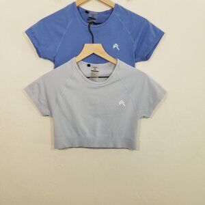 Oner Active Bundle of 2 Effortless Seamless Short Sleeve Crop Top Blue Size L